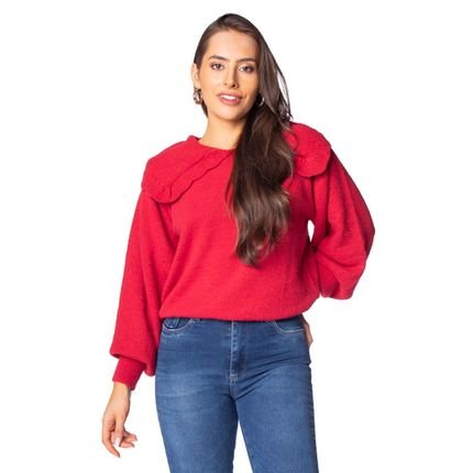 Blusa Feminina Biamar Tricot Gola Rendada Vermelho - Marca Biamar