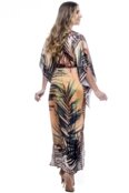 Vestido KAFTAN Longo KIMONO SAIDA Acetinado Estampado EXCLUSIVO Laranja - Marca 101 Resort Wear