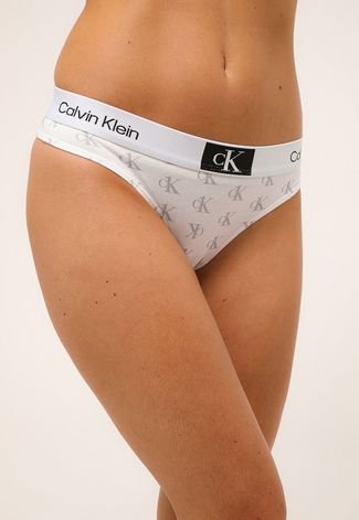 Calcinha Calvin Klein Underwear Tanga Logo Branca - Compre Agora