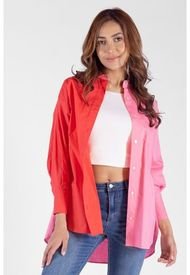 Camisa Overzise Doble Tono Rosa Para Mujer