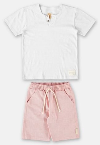Conjunto Infantil Menino com Camiseta e Bermuda Up Baby Branco