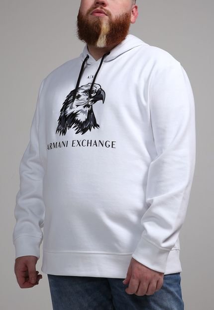 Blusa de Moletom Flanelada Fechada AX ARMANI EXCHANGE Logo Branca - Marca AX ARMANI EXCHANGE