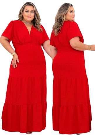 Vestido Longo Vermelho Plus Size Modelador Linha Luxo
