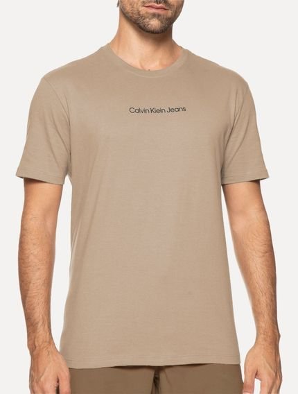 Camiseta Calvin Klein Jeans Masculina Institutional New Logo Cáqui Médio - Marca Calvin Klein