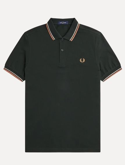 Polo Fred Perry Masculina Piquet Regular Gray Brown Twin Tipped Preta - Marca Fred Perry
