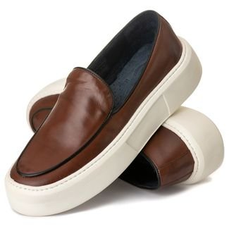 Sapato Loafer Confort Masculino Sola Alta Couro de Luxo