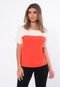 Blusa Viscose Feminina Manga Curta Com Recorte Bicolor 15002 Laranja - Marca ALMAC