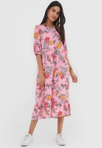 Vestido FiveBlu Midi Floral Rosa - Marca FiveBlu