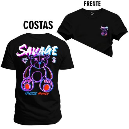 Camiseta Plus Size Algodão Estampada Premium Savage Frente Costas - Preto - Marca Nexstar