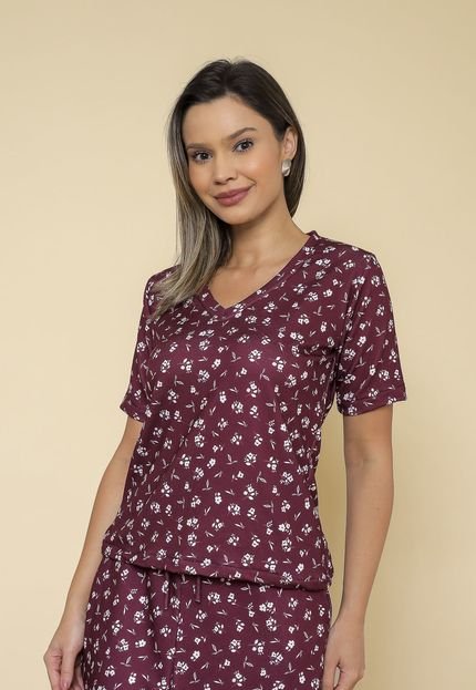 Blusa Moletinho Floral Vinho - Marca Aura