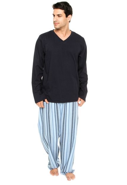 Pijama Lupo Listrado Azul-marinho - Marca Lupo