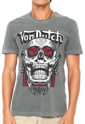 Camiseta Von Dutch  Rose and Knife Cinza