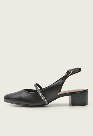 Scarpin Slingback Beira Rio Pedraria Preta