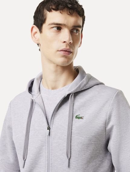 Moletom Lacoste Masculino Sport Mesh Panels Hoodie Cinza Mescla - Marca Lacoste