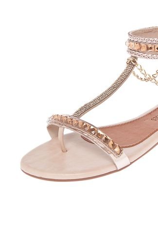 Rasteira DAFITI SHOES Com Pedras Nude - Compre Agora