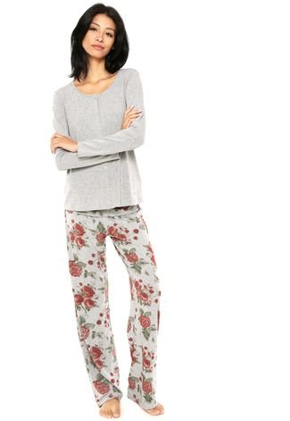 Pijama Cor com Amor Flores Cinza