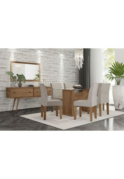 Conjunto Mesa de jantar Zafira com 6 cadeiras Bege RV Móveis - Marca Rv Móveis