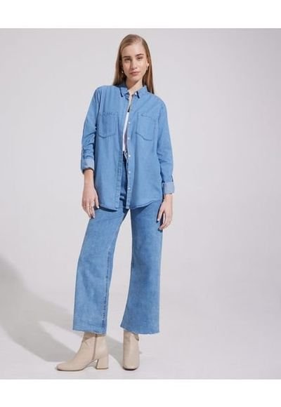 Camisa Mujer Patprimo Manga Larga Azul Algod n 30010538 5787