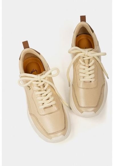 Tenis Plataforma Mori De Cuero Para Mujer Combinados Dorado Tenis