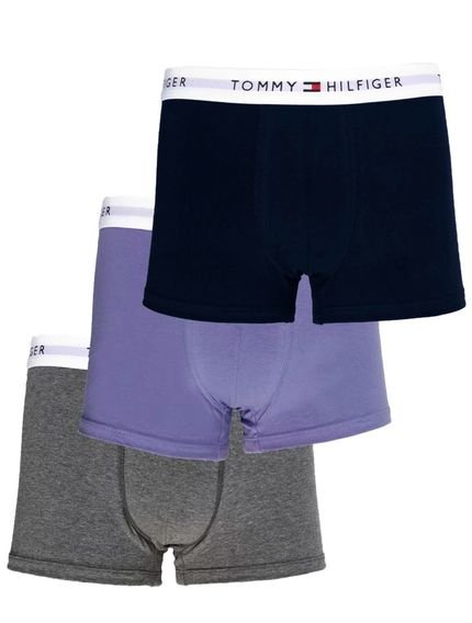 Cueca Tommy Hilfiger Cotton Stretch Trunk Azul Claro Marinho e Grafite Pack 3UN - Marca Tommy Hilfiger