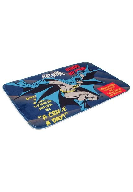 Tapete de Banheiro DCO Poliéster Batman Beware My Powers 45x70cm Cinza/Azul - Marca DCO