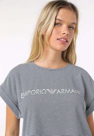 Short de Pijama Emporio Armani Underwear Listrado Azul-Marinho