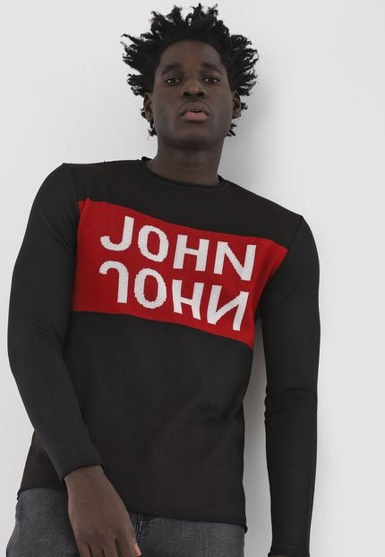 Suéter John John Tricot Logo Preto/Vermelho - Marca John John