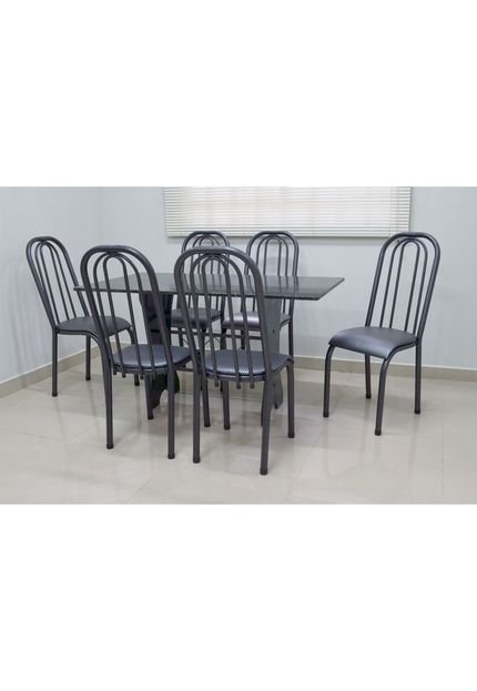 Conjunto Cozinha Verona 1,40 com Granito c/6 cadeiras Roma Alta AçoMix - Marca Açomix