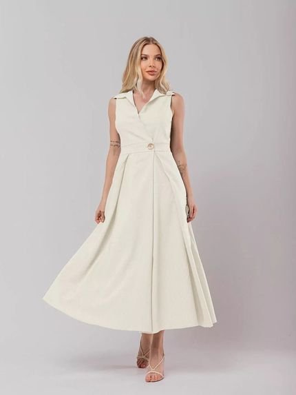 Vestido Linho Alfaiataria Lily Daisy LD495 Creme - Marca Atelier Lily Daisy