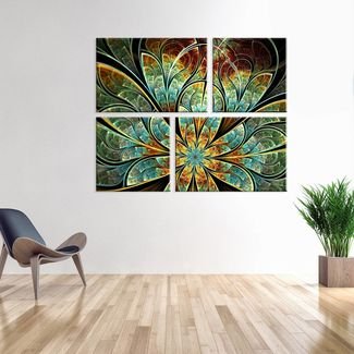 Conjunto de 4 Telas Wevans Decorativas em Canvas 83x103 Flor Verde Multicolorido
