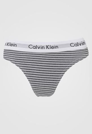 Calcinha Calvin Klein Underwear Tanga Listrada Cinza - Compre Agora