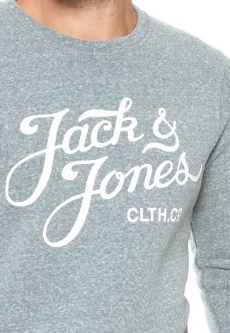 Moletom Flanelado Fechado Jack & Jones Logo Cinza