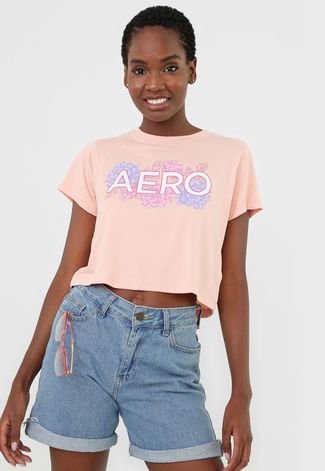 Camiseta Cropped Aeropostale Logo Floral Rosa - Compre Agora