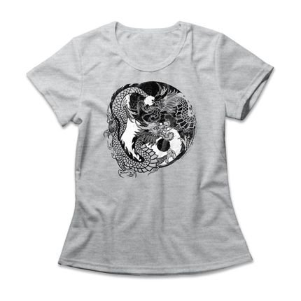 Camiseta Feminina Yin Yang - Mescla Cinza - Marca Studio Geek 