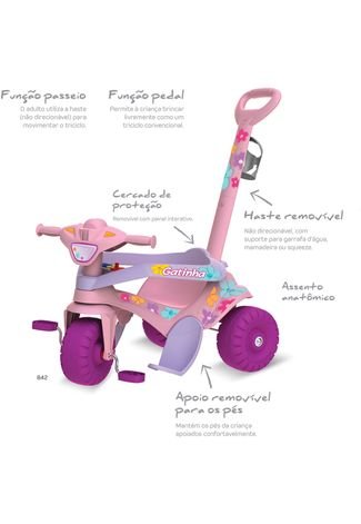 Triciclo Motoka Passeio & Pedal Gatinha Bandeirante Rosa
