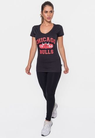 Camiseta NBA Feminina Club Chicago Bulls Preta