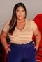 T-Shirt Feminina Plus Size Em Malha Listrada  Cinza - Marca Predilects Plus