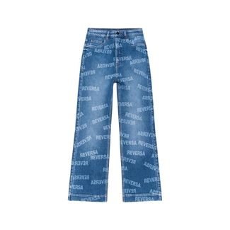 Calça Jeans Cropped Straight Kika Laser Reversa Azul