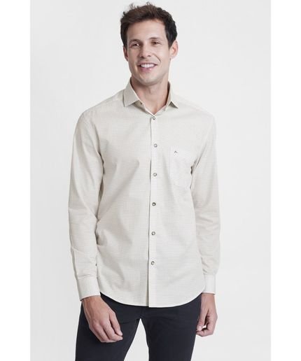 Camisa Aramis Manga Longa Regular Tricoline Micro Xadrez Off White - Marca Aramis