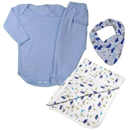 Kit 4 Peças Roupa de Bebê Estilosa e Barato Menino Menina Azul - Marca Koala Baby