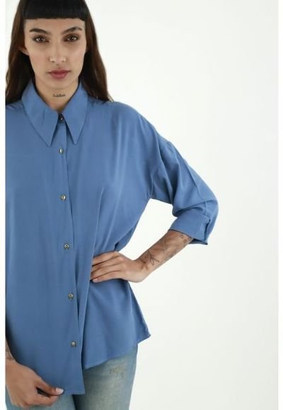Camisa Azul Con Cuello Clásico Para Mujer - Compra Ahora | Dafiti