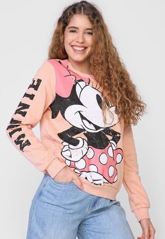 Blusa de Moletom Flanelada Fechada Cativa Disney Minnie Mouse Rosa