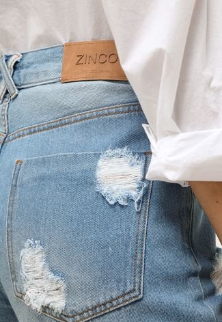 Bermuda Jeans Zinco Reta Destroyed Azul