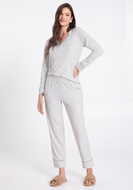 Pijama Longo em Tecido Decote V - Marca Lunender