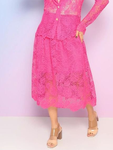 Saia Midi em Renda Guipir Lily Daisy LD290 Pink - Marca Atelier Lily Daisy