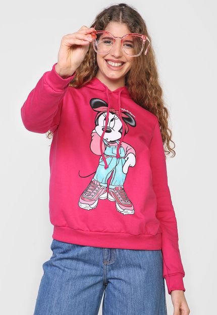 Moletom Flanelado Fechado Cativa Disney Minnie Com Capuz Rosa - Marca Cativa Disney