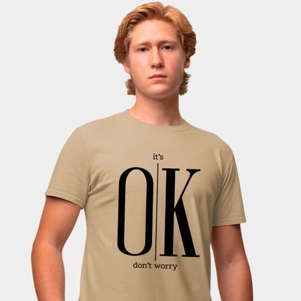 Camisa Camiseta Genuine Grit Masculina Estampada Algodão 30.1 It's Ok Don't Worry - P - Caqui - Marca Genuine