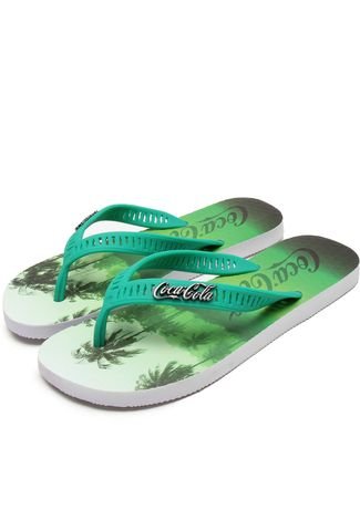 Chinelo Coca Cola Shoes Palms Branco/Verde