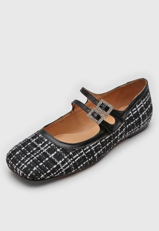 Sapatilha Ballet Luiza Barcelos Tweed Fivela Preta