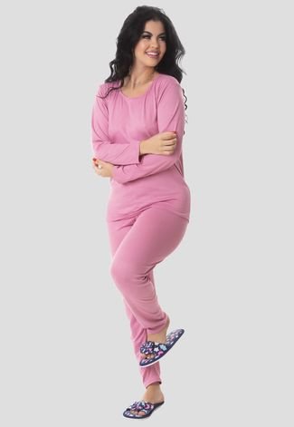 Kit 2 Pijama Longo Suede Inverno Feminino MdMix Verde e Rosa
